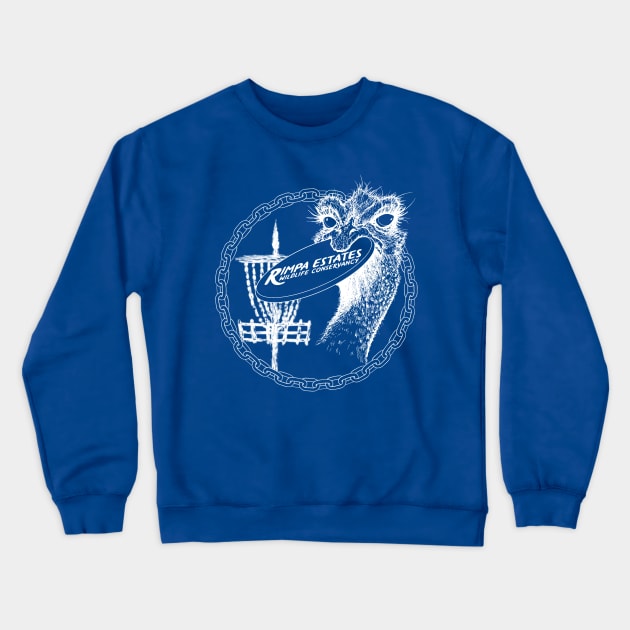 Rimpa Disc Golf Ostrich, WHITE PRINT Crewneck Sweatshirt by Uberfy